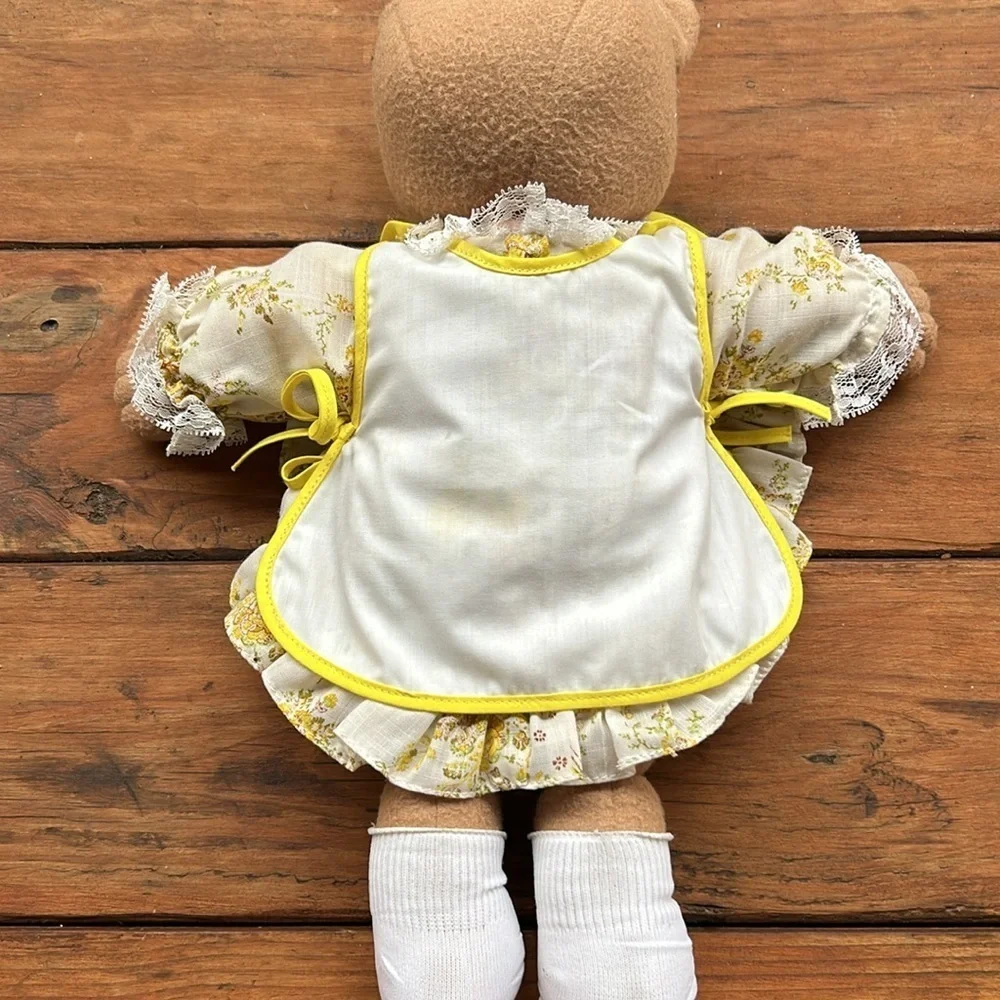 Handmade Teddy Bear with Yellow Floral Dress and Apron